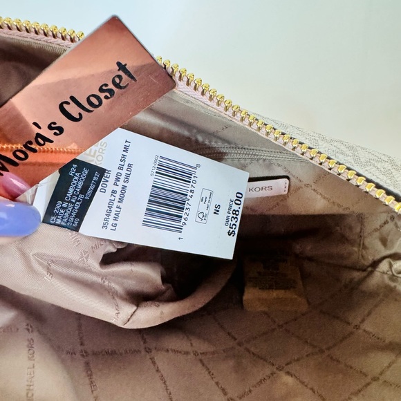 🦋MICHAEL KORS DOVER LARGE TOPZIP HALF MOON SHOULDER BAG MK LOGO POWDER BLUSH - Picture 7 of 7